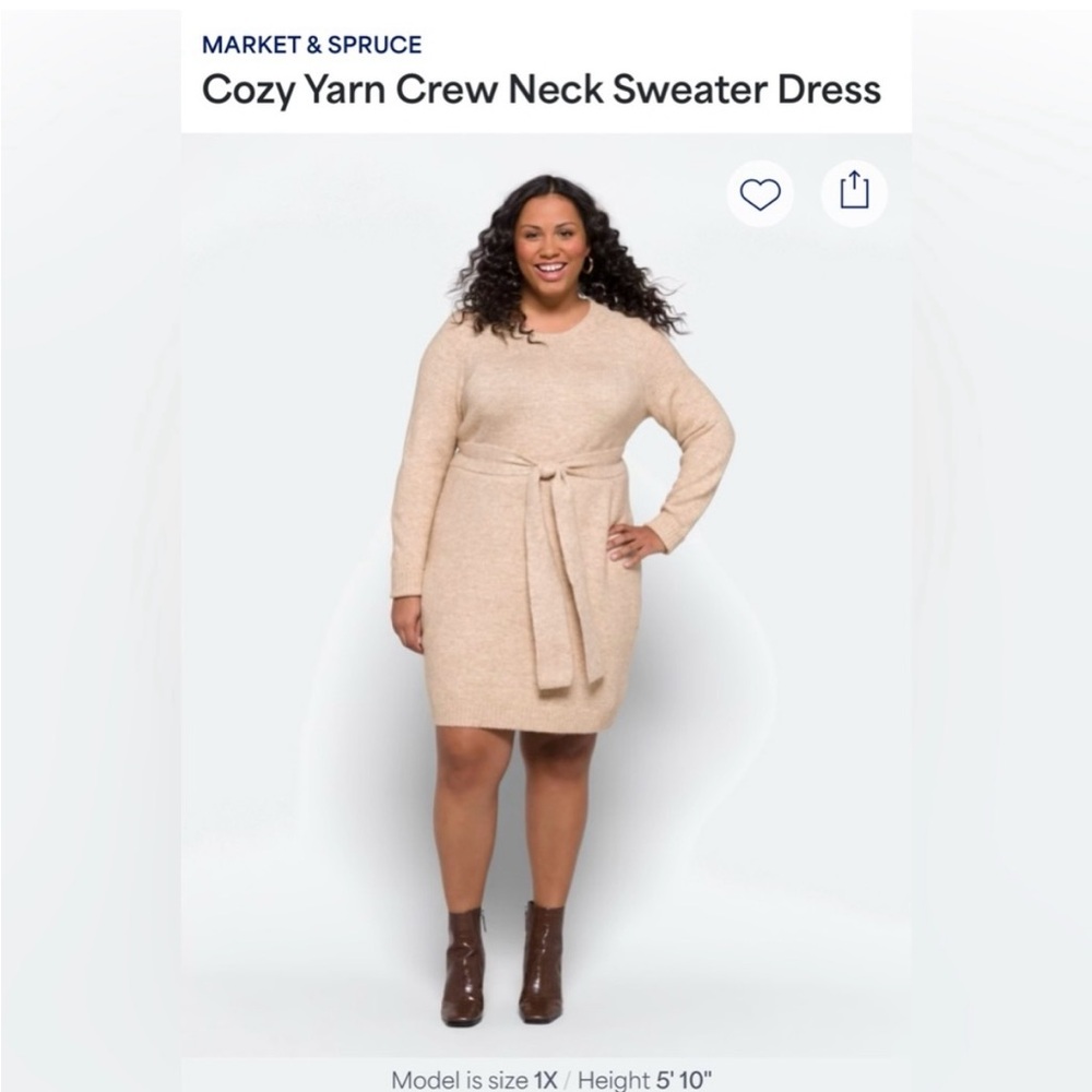 Market & Spruce Beige Crew Neck Sweater Dress